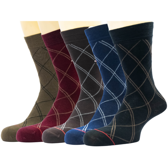 Tommy Cross Design Elegance Socks 5-Pack: Long Dress Socks with Unique Cross Pattern